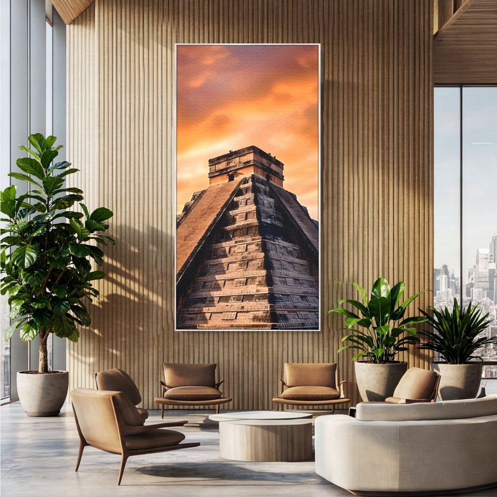 Tablou Canvas Premium LuxCanva® A1563, Lumea Antica , Living, Templu, Piramida, Civilizatie Mayasa, Dormitor, Culori Vibrante