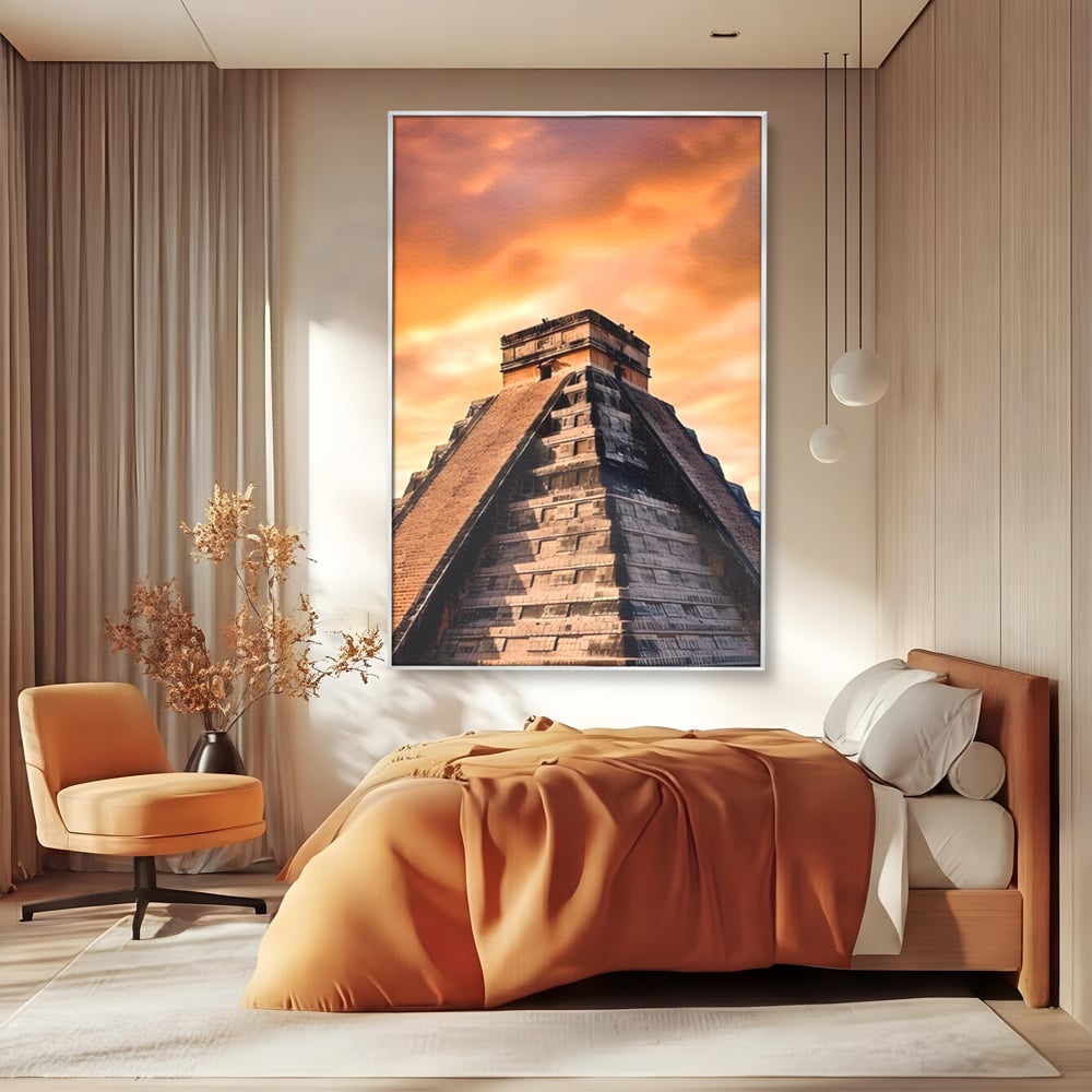 Tablou Canvas Premium LuxCanva® A1563, Lumea Antica , Living, Templu, Piramida, Civilizatie Mayasa, Dormitor, Culori Vibrante