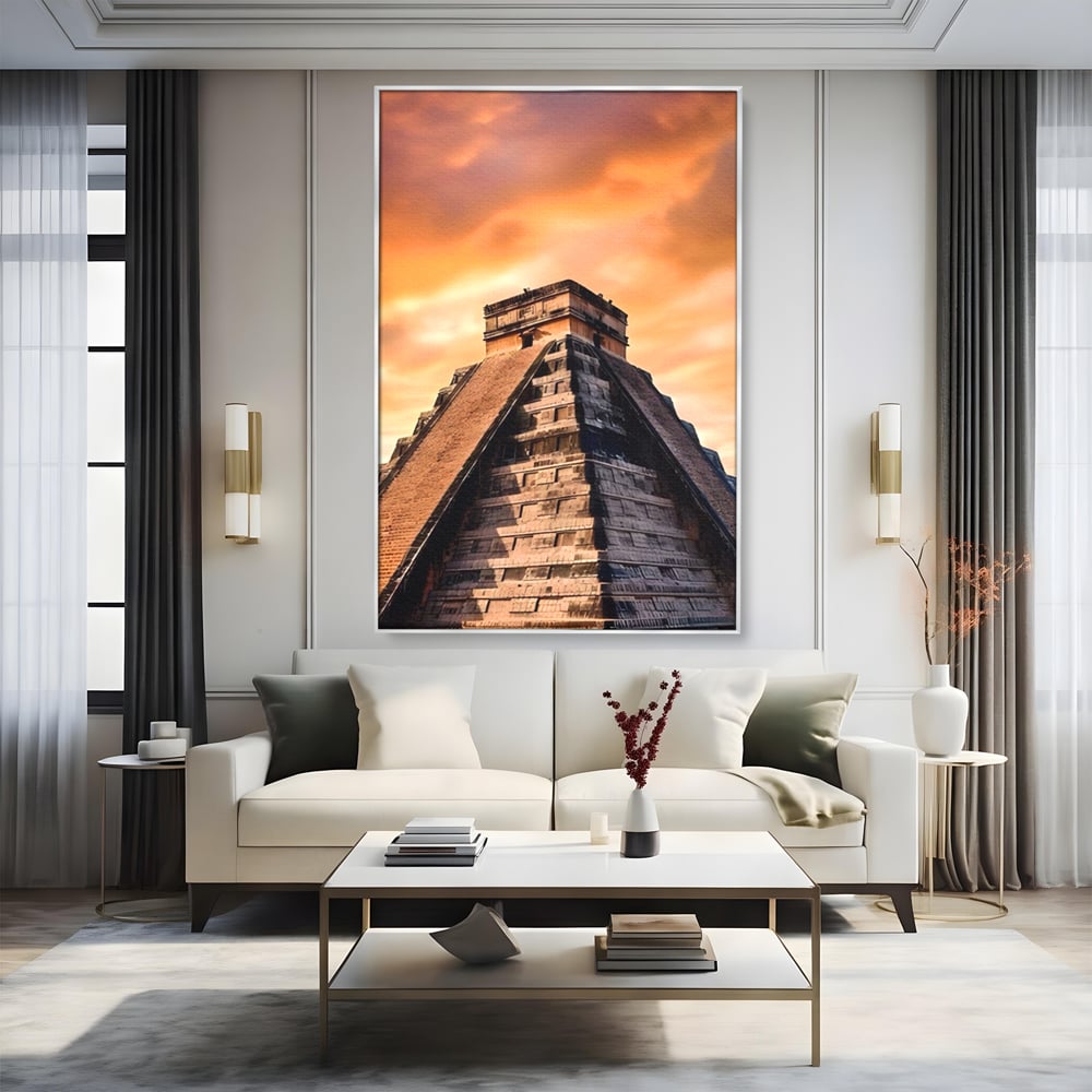 Tablou Canvas Premium LuxCanva® A1563, Lumea Antica , Living, Templu, Piramida, Civilizatie Mayasa, Dormitor, Culori Vibrante