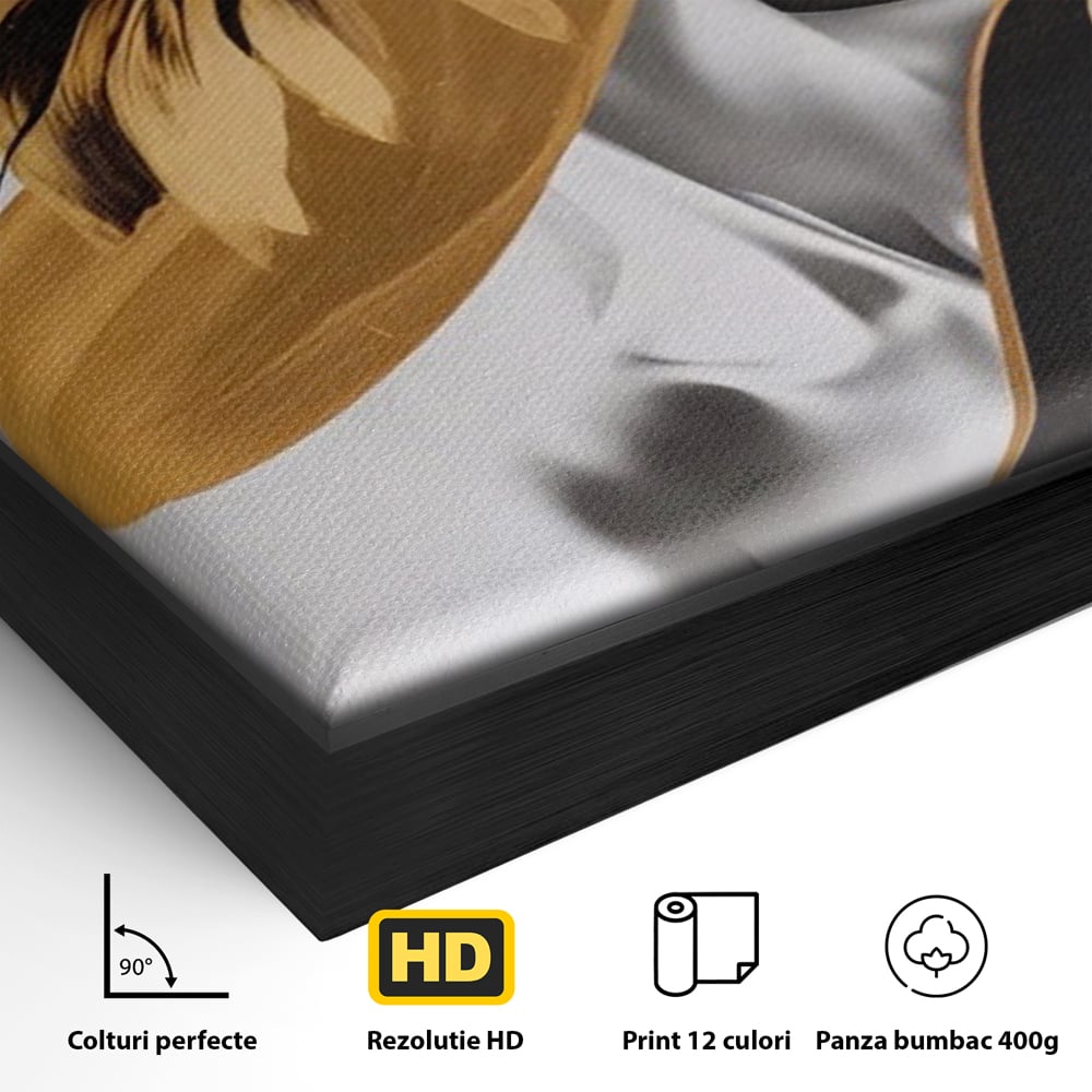 Tablou Canvas Premium LuxCanva® A1564, Cu Fata Spre Soare , Living, Palarie, Floarea Soarelui, Doamna, Dormitor, Culori Vibrante