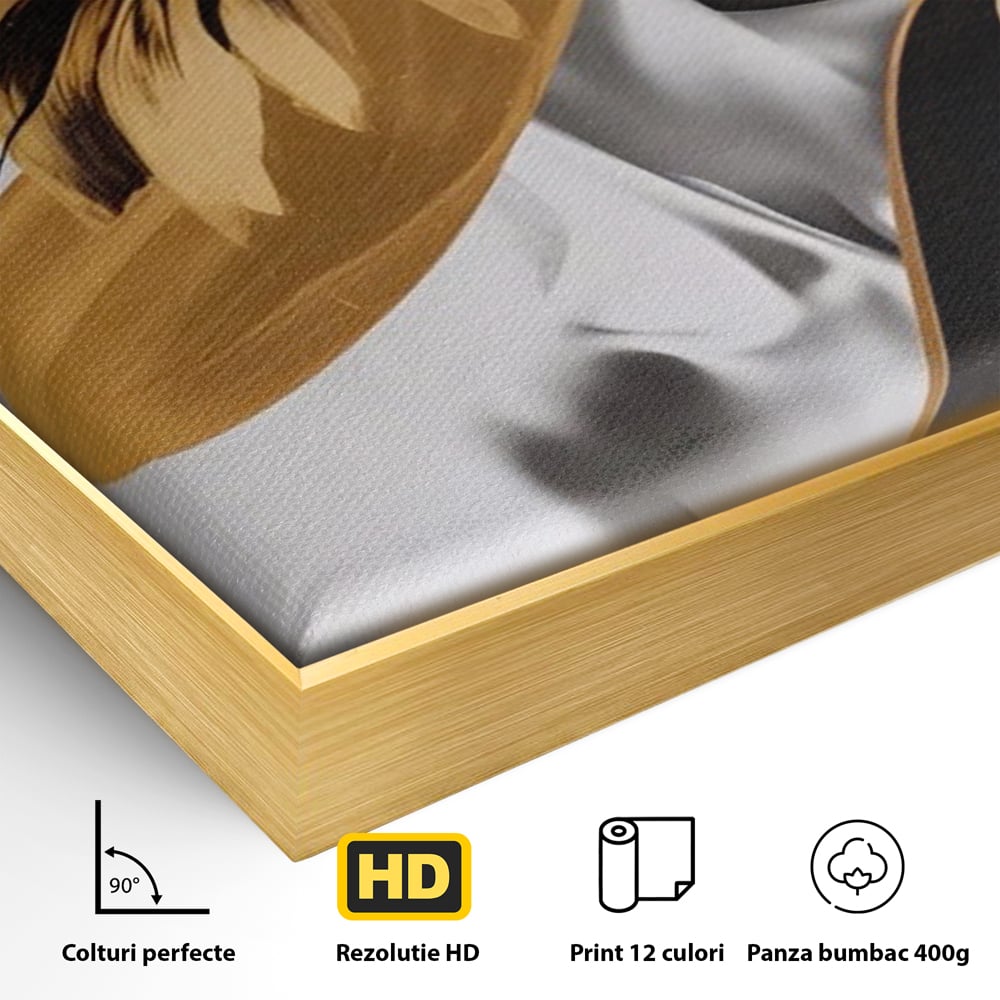 Tablou Canvas Premium LuxCanva® A1564, Cu Fata Spre Soare , Living, Palarie, Floarea Soarelui, Doamna, Dormitor, Culori Vibrante
