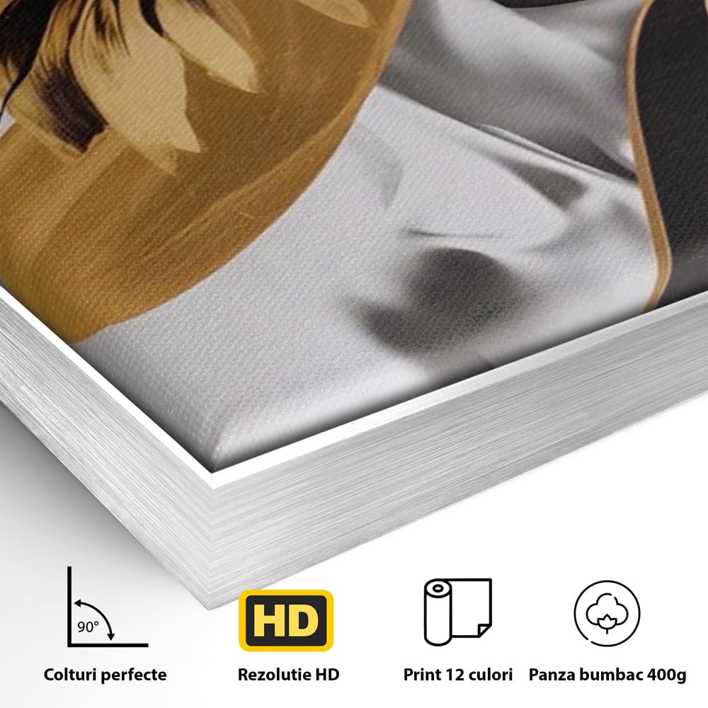 Tablou Canvas Premium LuxCanva® A1564, Cu Fata Spre Soare , Living, Palarie, Floarea Soarelui, Doamna, Dormitor, Culori Vibrante