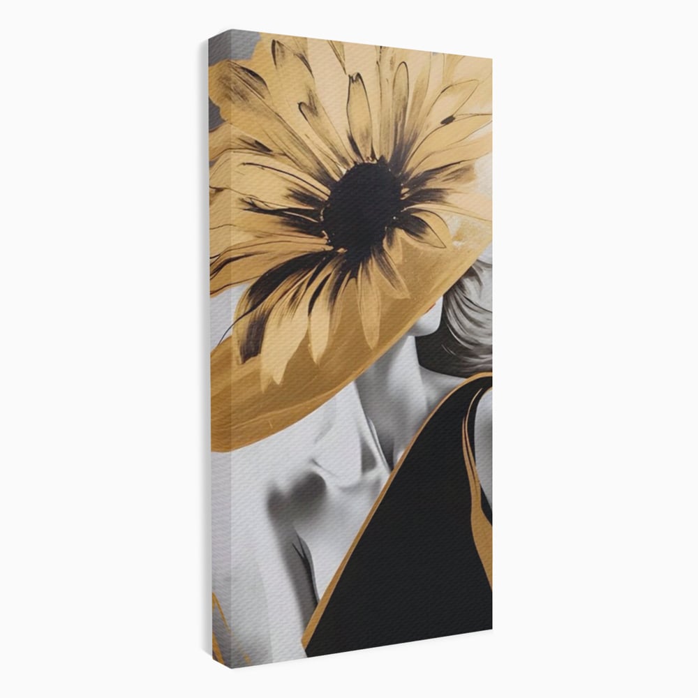 Tablou Canvas Premium LuxCanva® A1564, Cu Fata Spre Soare , Living, Palarie, Floarea Soarelui, Doamna, Dormitor, Culori Vibrante
