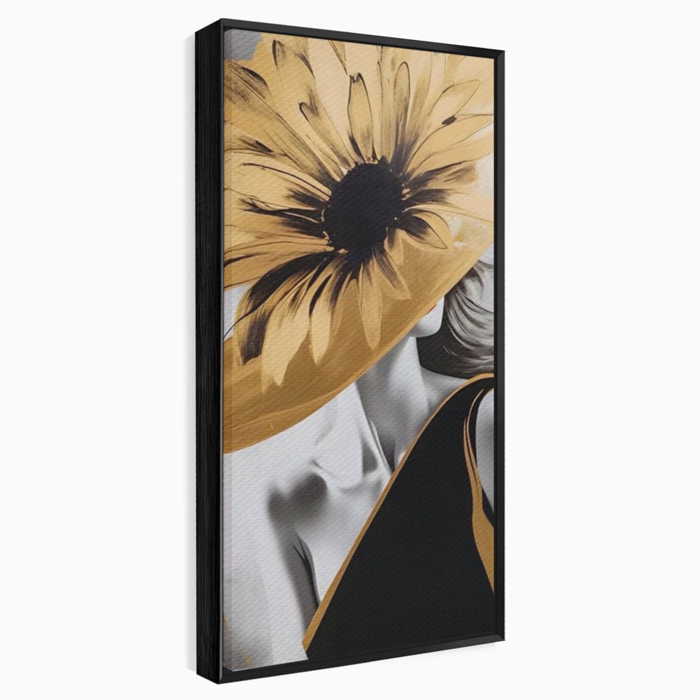 Tablou Canvas Premium LuxCanva® A1564, Cu Fata Spre Soare , Living, Palarie, Floarea Soarelui, Doamna, Dormitor, Culori Vibrante