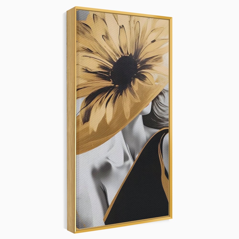Tablou Canvas Premium LuxCanva® A1564, Cu Fata Spre Soare , Living, Palarie, Floarea Soarelui, Doamna, Dormitor, Culori Vibrante