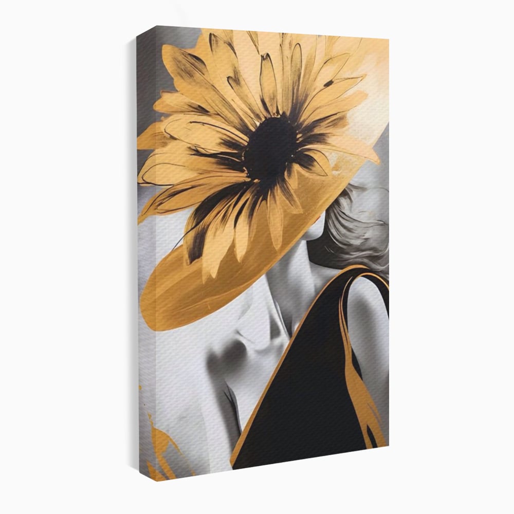 Tablou Canvas Premium LuxCanva® A1564, Cu Fata Spre Soare , Living, Palarie, Floarea Soarelui, Doamna, Dormitor, Culori Vibrante