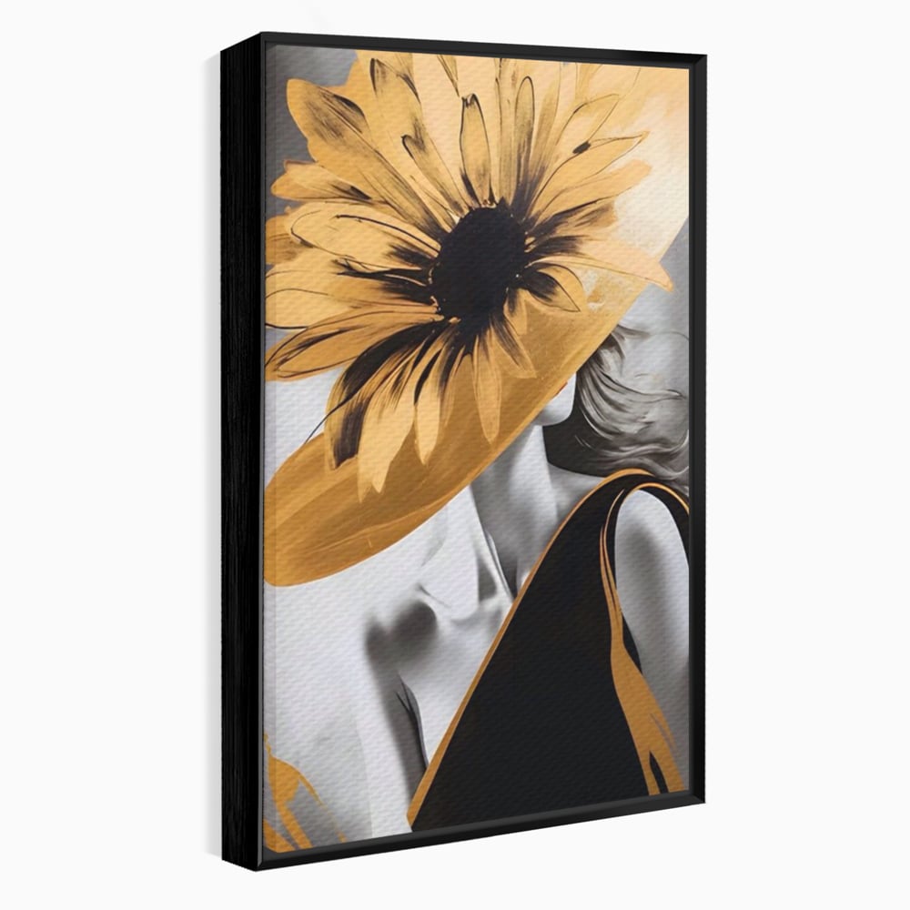 Tablou Canvas Premium LuxCanva® A1564, Cu Fata Spre Soare , Living, Palarie, Floarea Soarelui, Doamna, Dormitor, Culori Vibrante