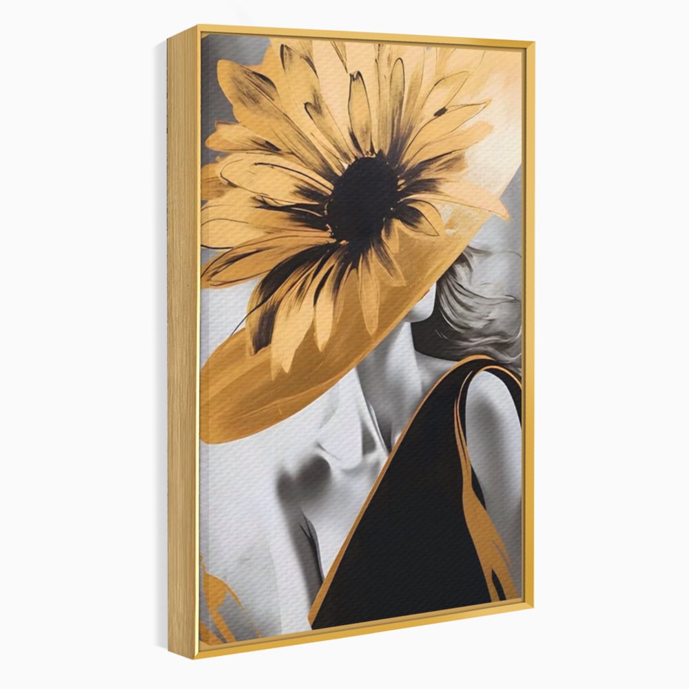 Tablou Canvas Premium LuxCanva® A1564, Cu Fata Spre Soare , Living, Palarie, Floarea Soarelui, Doamna, Dormitor, Culori Vibrante