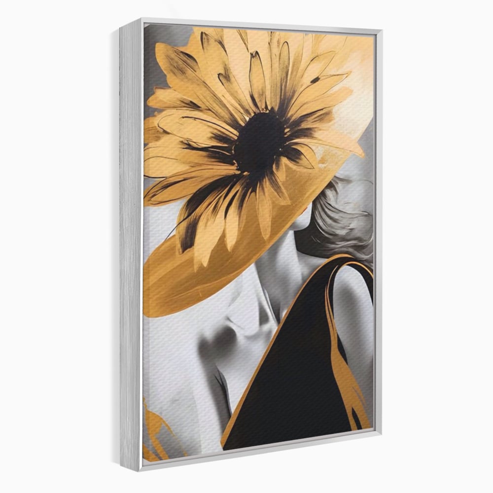 Tablou Canvas Premium LuxCanva® A1564, Cu Fata Spre Soare , Living, Palarie, Floarea Soarelui, Doamna, Dormitor, Culori Vibrante