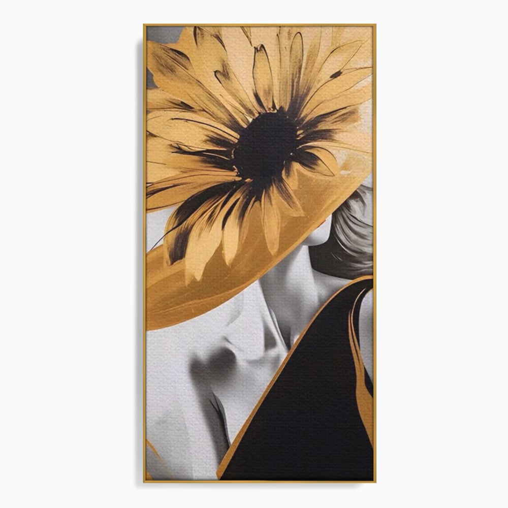 Tablou Canvas Premium LuxCanva® A1564, Cu Fata Spre Soare , Living, Palarie, Floarea Soarelui, Doamna, Dormitor, Culori Vibrante