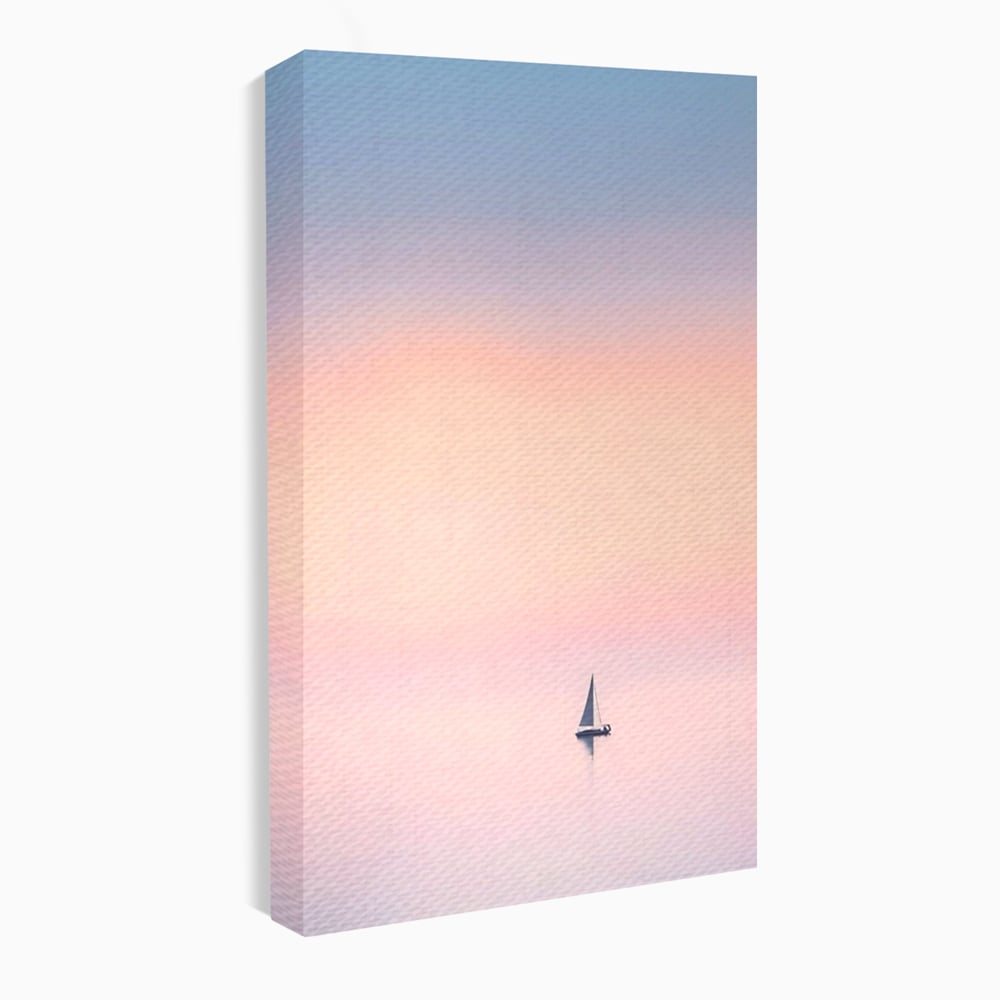 Tablou Canvas Premium LuxCanva® A1565, Undeva In Larg ,  Dormitor, Decorativ, Barca Cu Vele, Mare, Rasarit, Living, Culori Vibrante