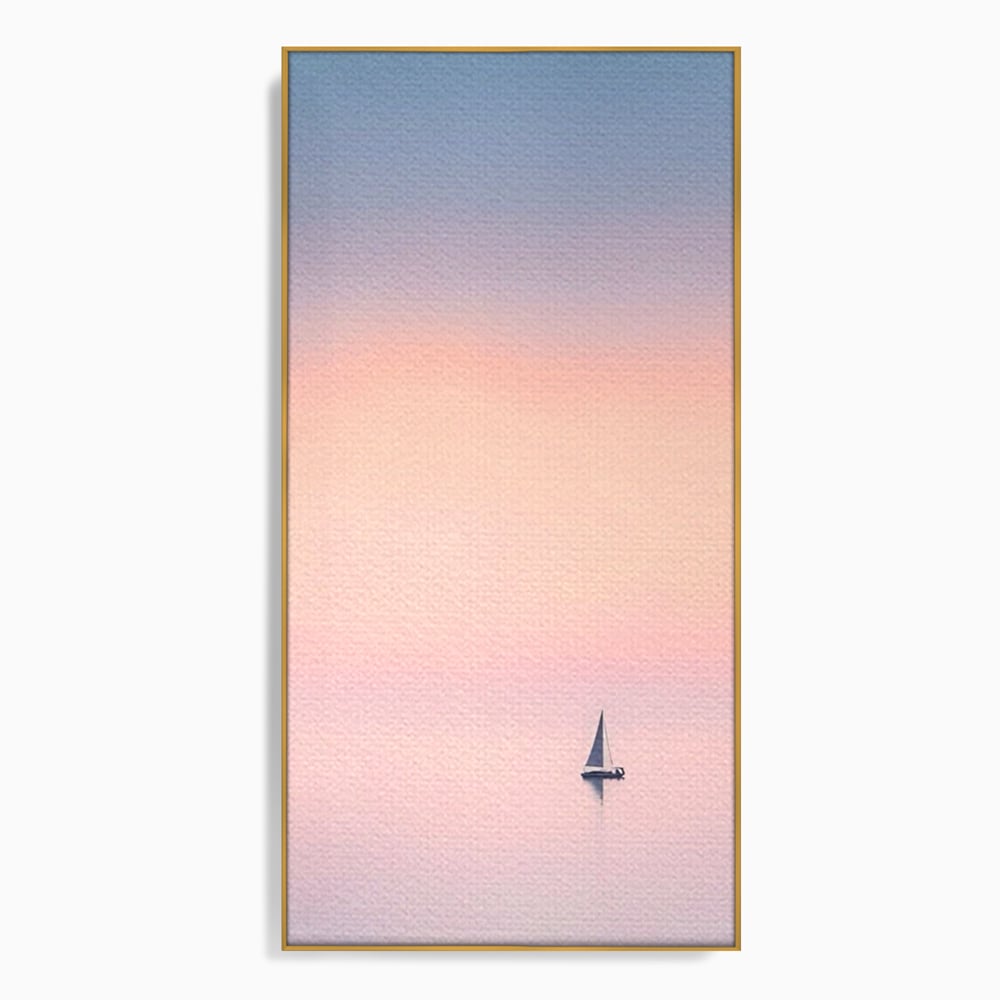 Tablou Canvas Premium LuxCanva® A1565, Undeva In Larg ,  Dormitor, Decorativ, Barca Cu Vele, Mare, Rasarit, Living, Culori Vibrante