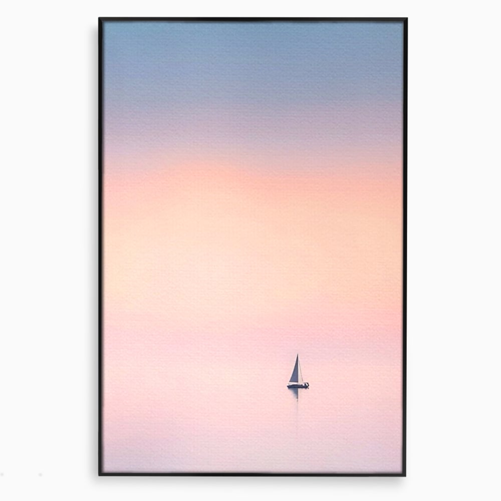 Tablou Canvas Premium LuxCanva® A1565, Undeva In Larg ,  Dormitor, Decorativ, Barca Cu Vele, Mare, Rasarit, Living, Culori Vibrante