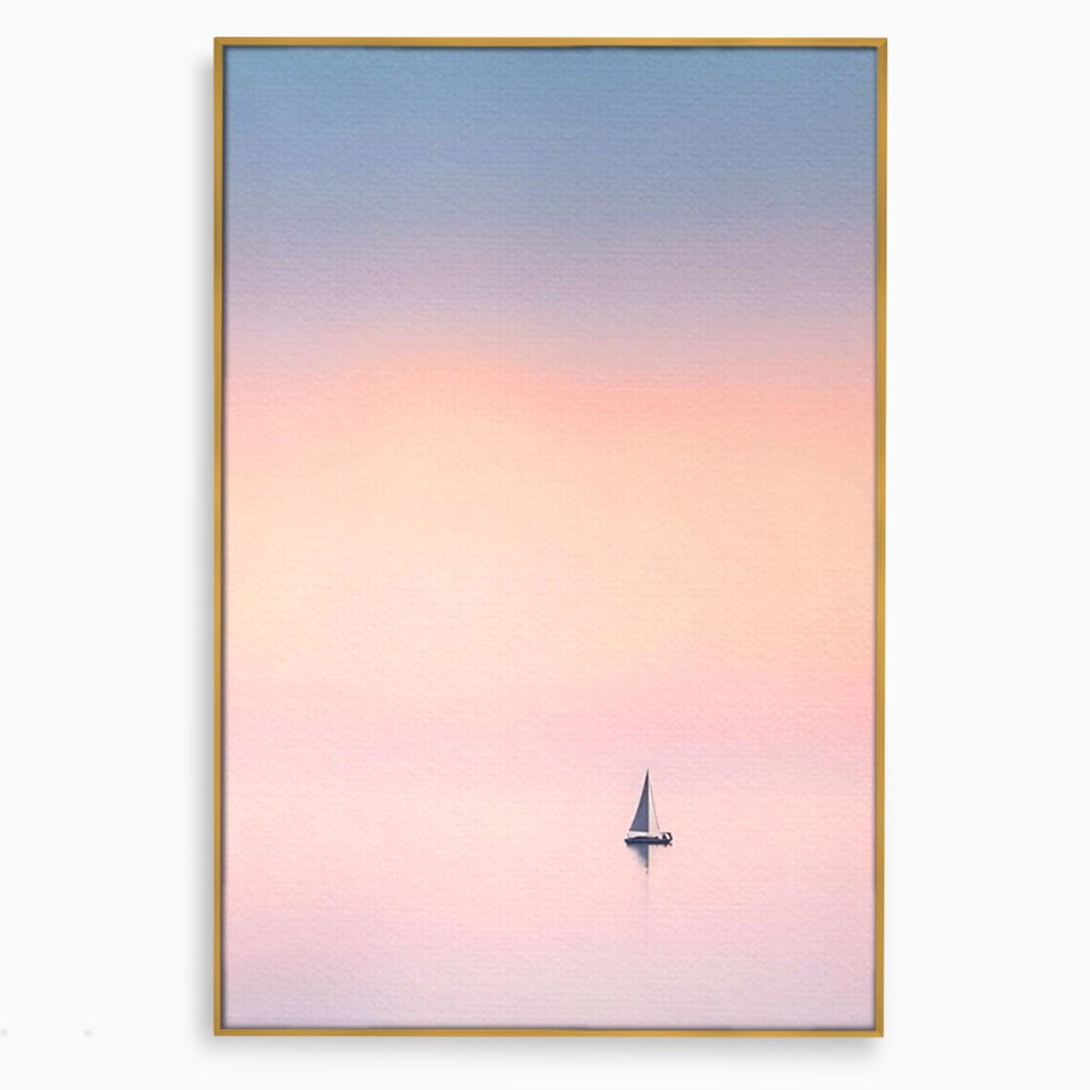 Tablou Canvas Premium LuxCanva® A1565, Undeva In Larg ,  Dormitor, Decorativ, Barca Cu Vele, Mare, Rasarit, Living, Culori Vibrante