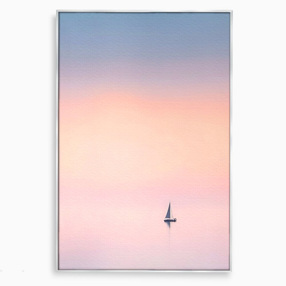 Tablou Canvas Premium LuxCanva® A1565, Undeva In Larg ,  Dormitor, Decorativ, Barca Cu Vele, Mare, Rasarit, Living, Culori Vibrante