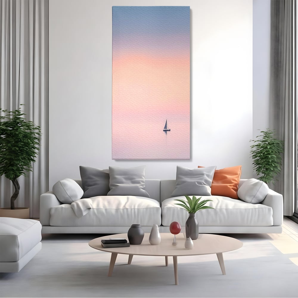 Tablou Canvas Premium LuxCanva® A1565, Undeva In Larg ,  Dormitor, Decorativ, Barca Cu Vele, Mare, Rasarit, Living, Culori Vibrante