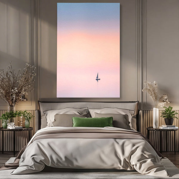 Tablou Canvas Premium LuxCanva® A1565, Undeva In Larg ,  Dormitor, Decorativ, Barca Cu Vele, Mare, Rasarit, Living, Culori Vibrante