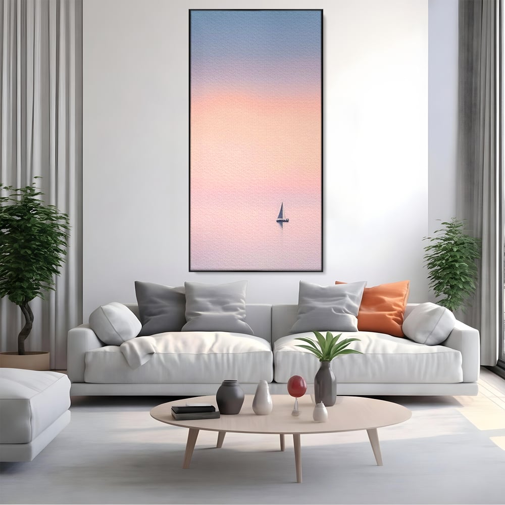 Tablou Canvas Premium LuxCanva® A1565, Undeva In Larg ,  Dormitor, Decorativ, Barca Cu Vele, Mare, Rasarit, Living, Culori Vibrante
