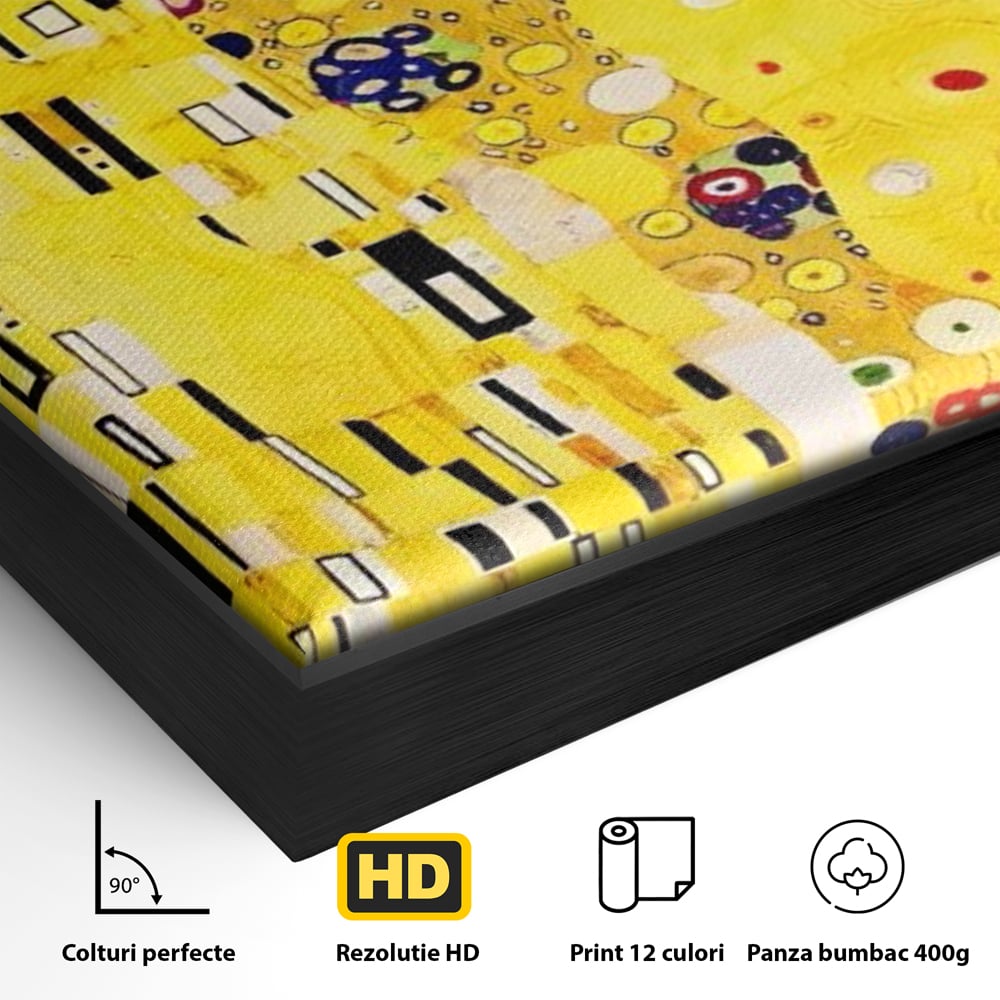 Tablou Canvas Premium LuxCanva® A1566, The Kiss , Room, Living, Gustav Klimt, Sarutul, Pictor, Cuplu, Living, Culori Vibrante