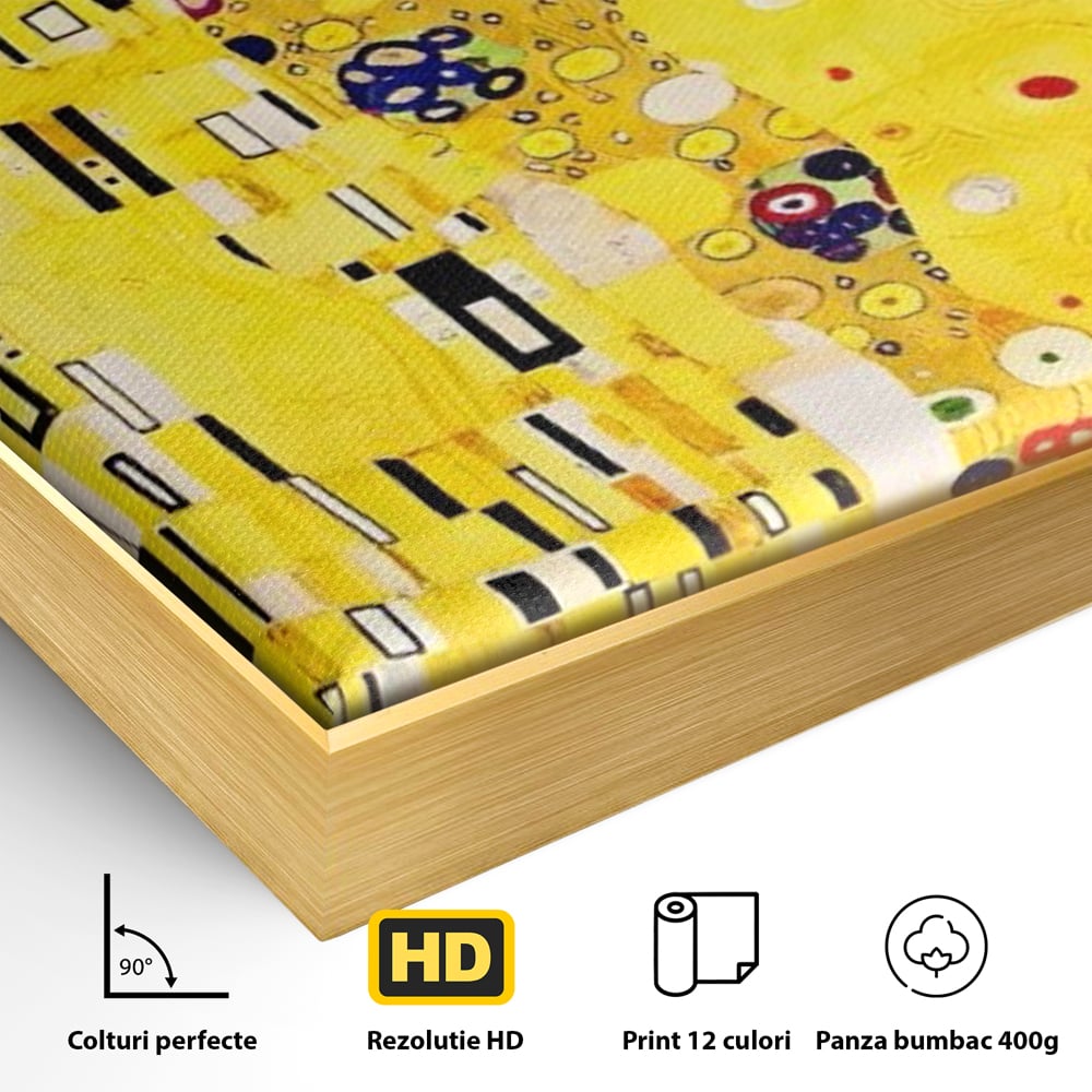 Tablou Canvas Premium LuxCanva® A1566, The Kiss , Room, Living, Gustav Klimt, Sarutul, Pictor, Cuplu, Living, Culori Vibrante