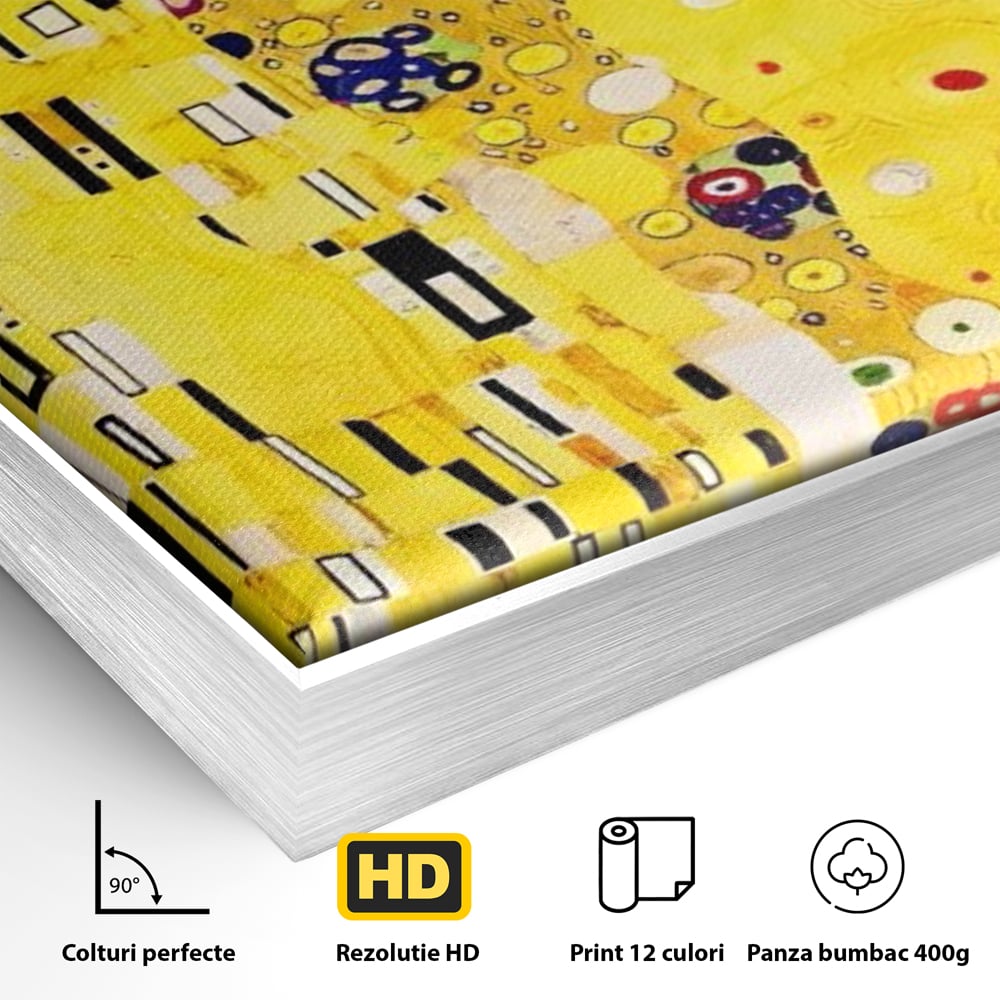 Tablou Canvas Premium LuxCanva® A1566, The Kiss , Room, Living, Gustav Klimt, Sarutul, Pictor, Cuplu, Living, Culori Vibrante