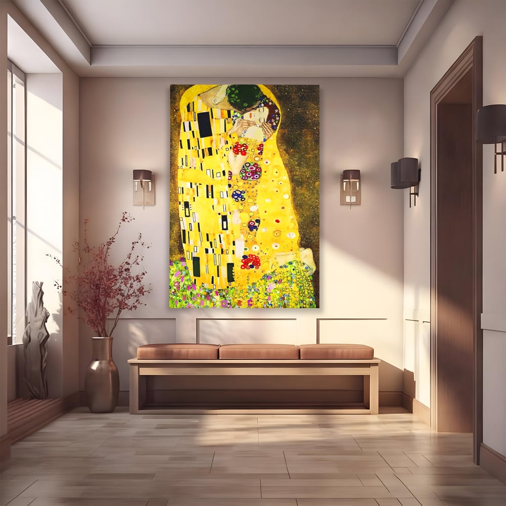 Tablou Canvas Premium LuxCanva® A1566, The Kiss , Room, Living, Gustav Klimt, Sarutul, Pictor, Cuplu, Living, Culori Vibrante