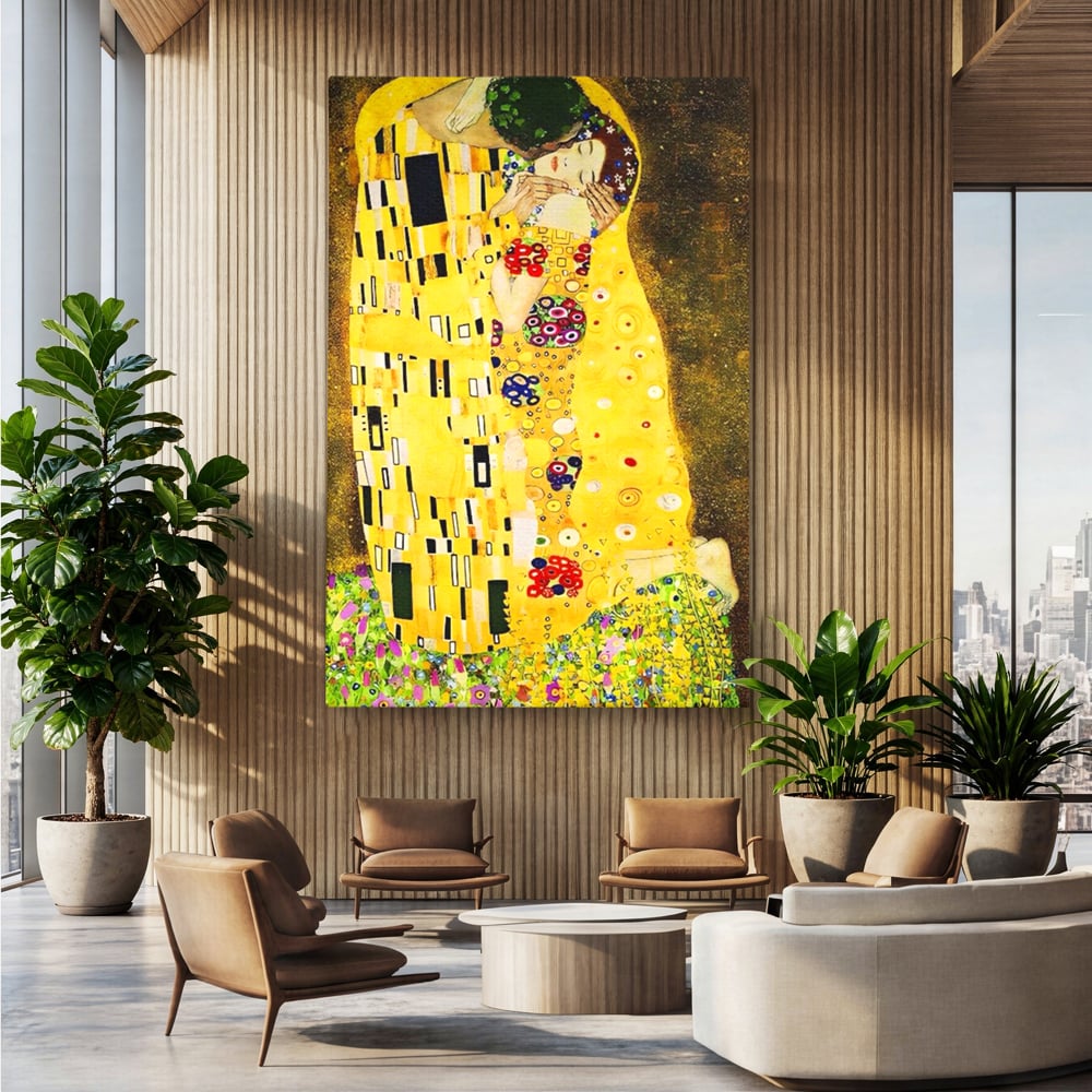 Tablou Canvas Premium LuxCanva® A1566, The Kiss , Room, Living, Gustav Klimt, Sarutul, Pictor, Cuplu, Living, Culori Vibrante