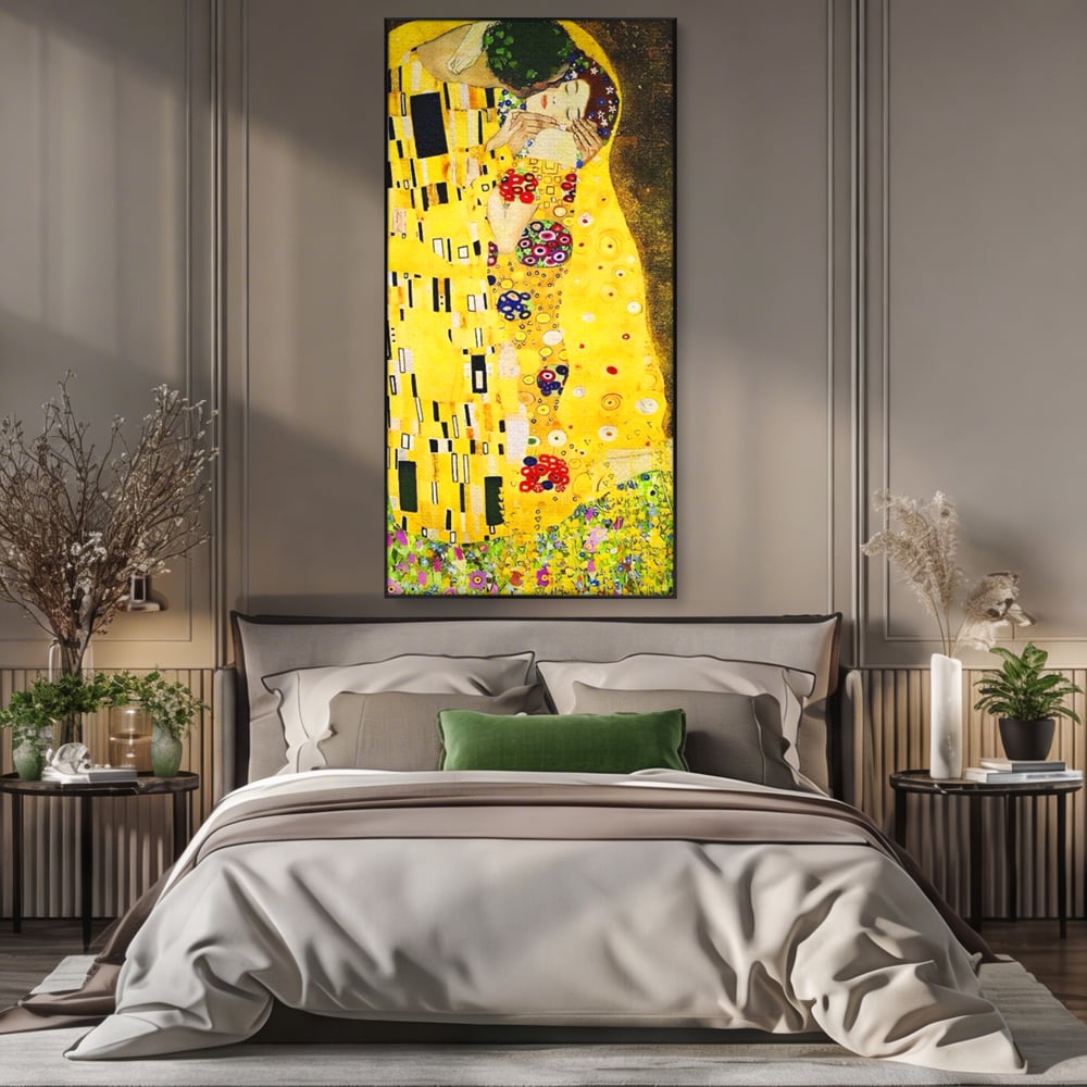 Tablou Canvas Premium LuxCanva® A1566, The Kiss , Room, Living, Gustav Klimt, Sarutul, Pictor, Cuplu, Living, Culori Vibrante