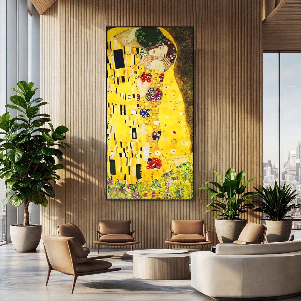 Tablou Canvas Premium LuxCanva® A1566, The Kiss , Room, Living, Gustav Klimt, Sarutul, Pictor, Cuplu, Living, Culori Vibrante