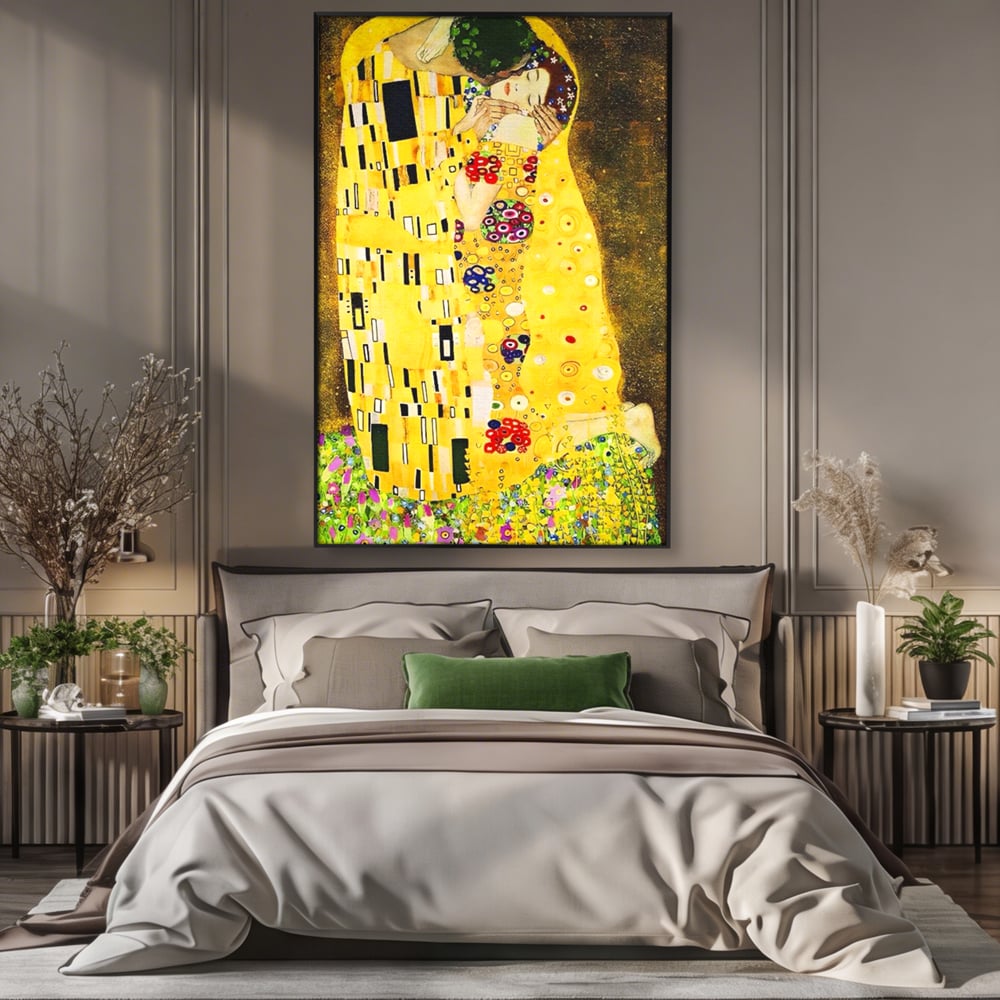 Tablou Canvas Premium LuxCanva® A1566, The Kiss , Room, Living, Gustav Klimt, Sarutul, Pictor, Cuplu, Living, Culori Vibrante