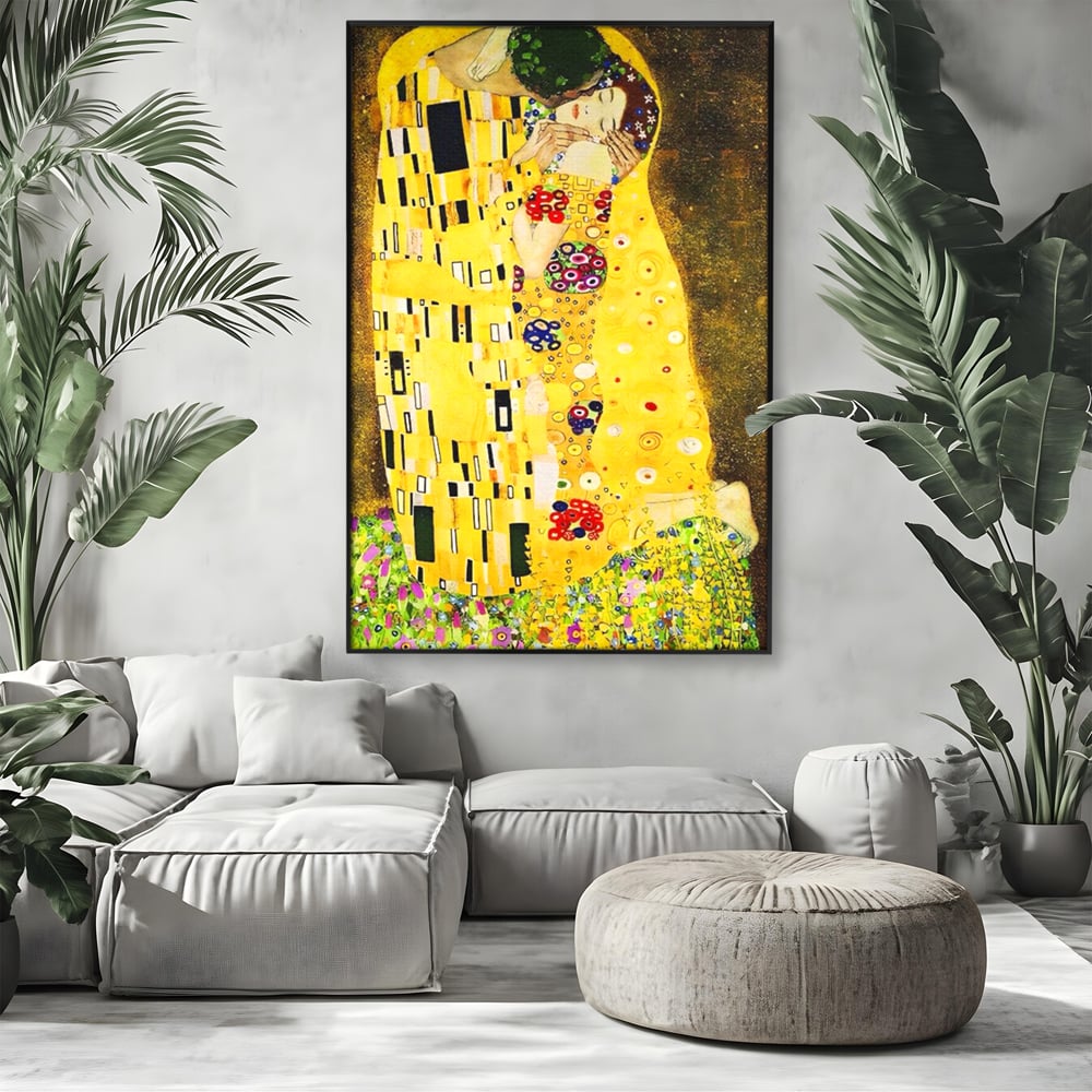 Tablou Canvas Premium LuxCanva® A1566, The Kiss , Room, Living, Gustav Klimt, Sarutul, Pictor, Cuplu, Living, Culori Vibrante