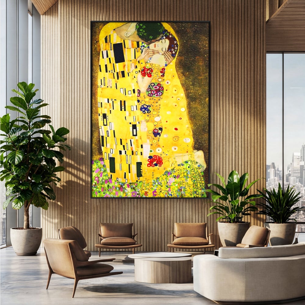 Tablou Canvas Premium LuxCanva® A1566, The Kiss , Room, Living, Gustav Klimt, Sarutul, Pictor, Cuplu, Living, Culori Vibrante