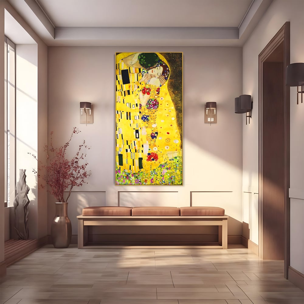 Tablou Canvas Premium LuxCanva® A1566, The Kiss , Room, Living, Gustav Klimt, Sarutul, Pictor, Cuplu, Living, Culori Vibrante