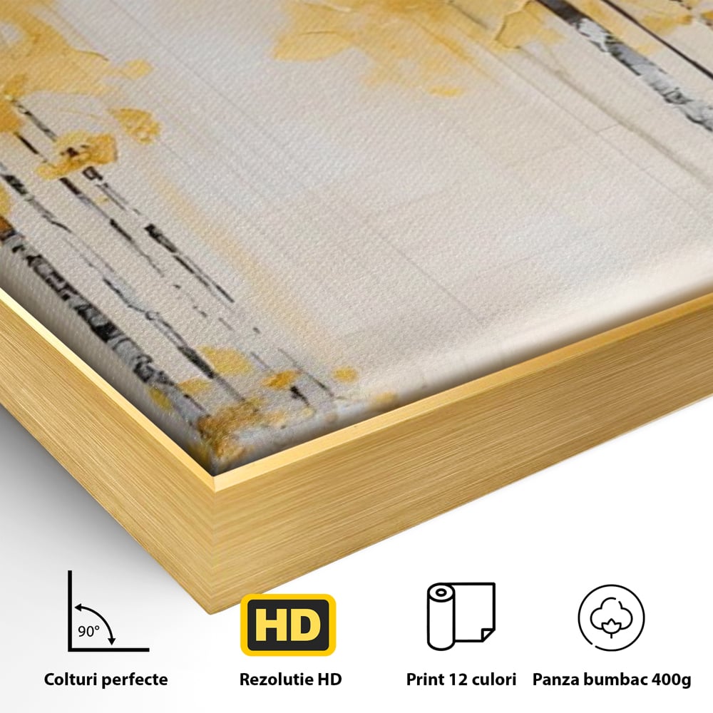 Tablou Canvas Premium LuxCanva® A1567, Copaci Aurii , Room, Living, Pom, Ploaie, Picaturi, Living, Culori Vibrante