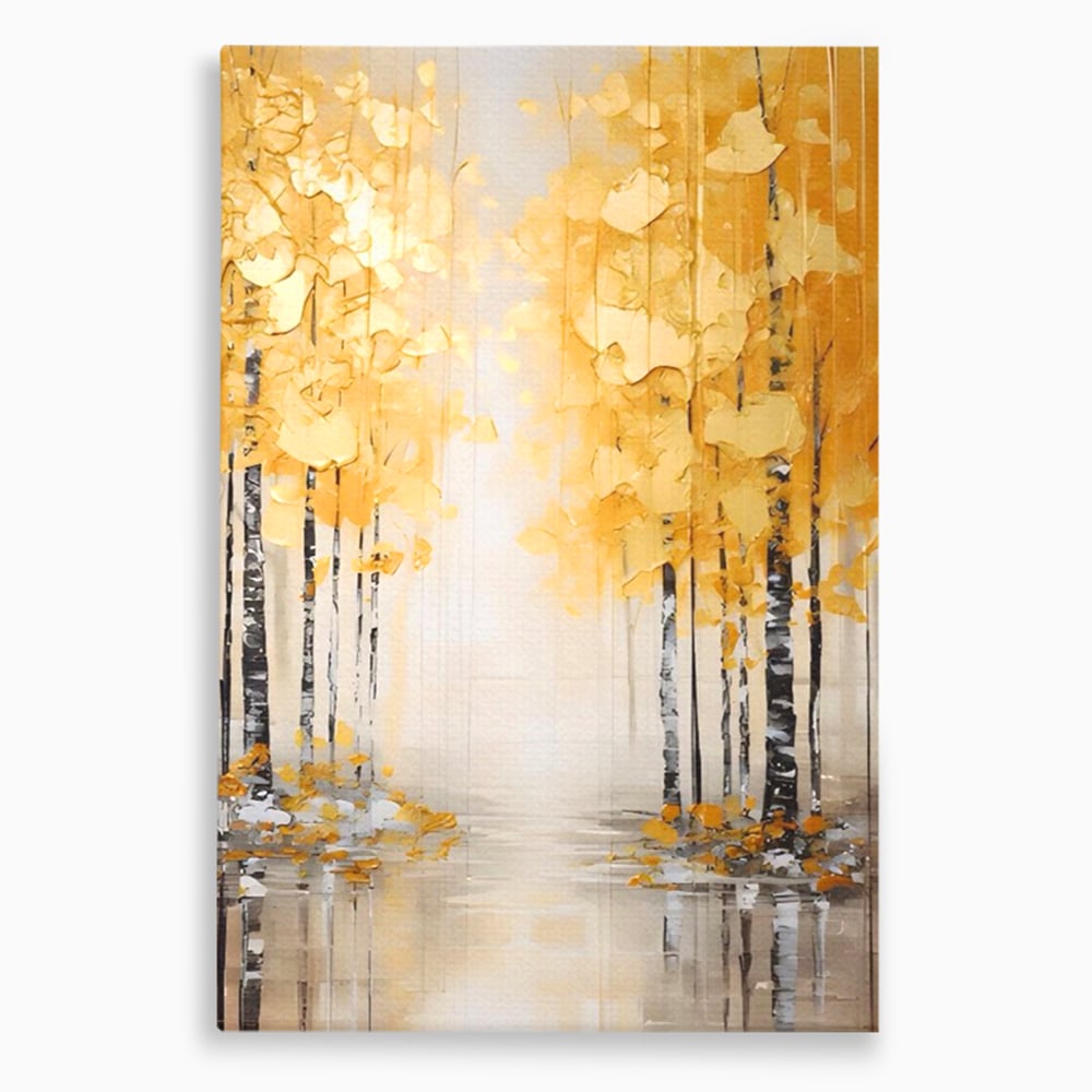 Tablou Canvas Premium LuxCanva® A1567, Copaci Aurii , Room, Living, Pom, Ploaie, Picaturi, Living, Culori Vibrante