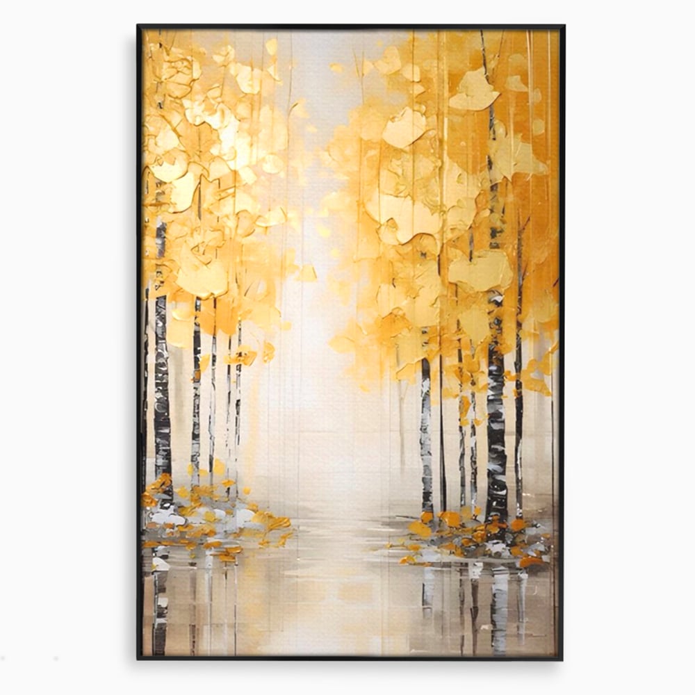 Tablou Canvas Premium LuxCanva® A1567, Copaci Aurii , Room, Living, Pom, Ploaie, Picaturi, Living, Culori Vibrante