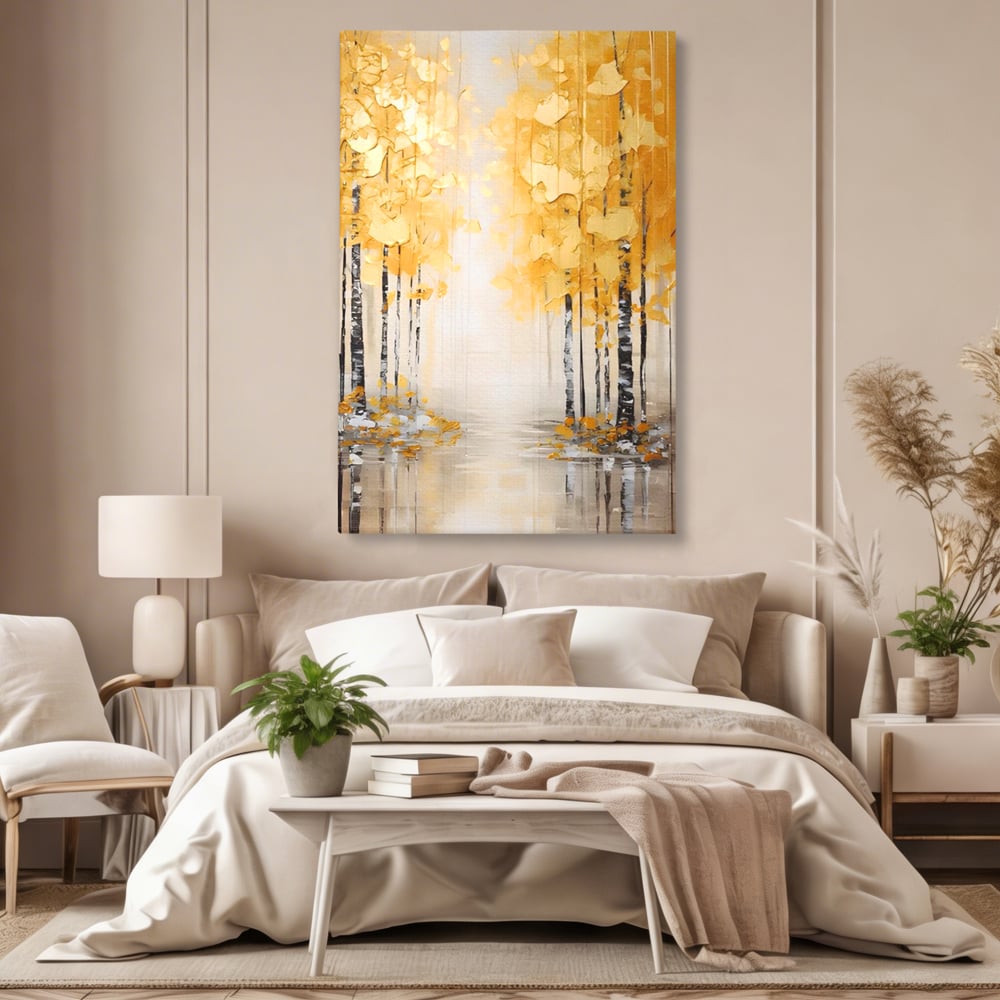 Tablou Canvas Premium LuxCanva® A1567, Copaci Aurii , Room, Living, Pom, Ploaie, Picaturi, Living, Culori Vibrante