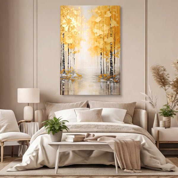 Tablou Canvas Premium LuxCanva® A1567, Copaci Aurii , Room, Living, Pom, Ploaie, Picaturi, Living, Culori Vibrante