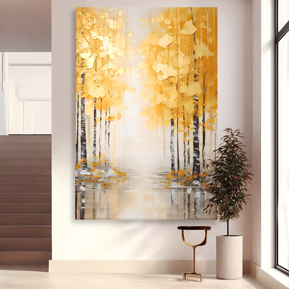 Tablou Canvas Premium LuxCanva® A1567, Copaci Aurii , Room, Living, Pom, Ploaie, Picaturi, Living, Culori Vibrante