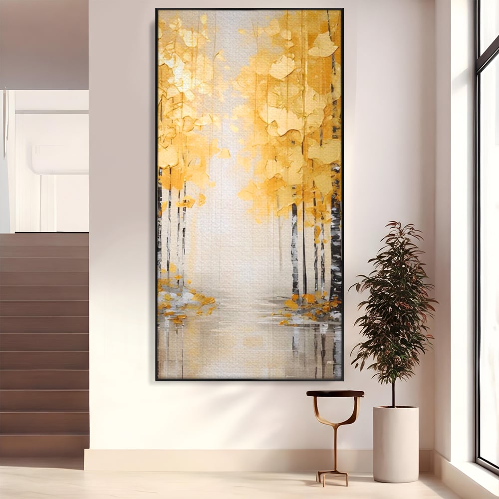 Tablou Canvas Premium LuxCanva® A1567, Copaci Aurii , Room, Living, Pom, Ploaie, Picaturi, Living, Culori Vibrante