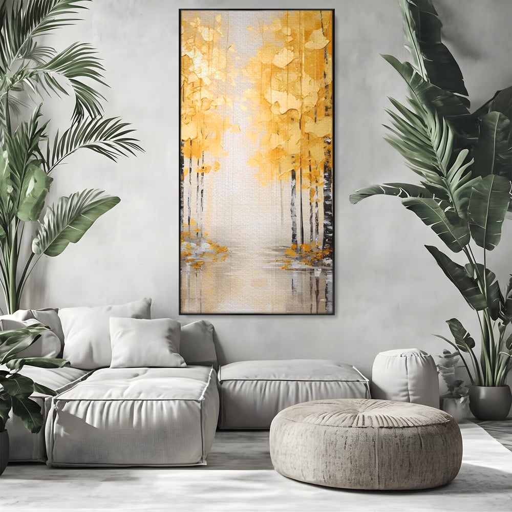 Tablou Canvas Premium LuxCanva® A1567, Copaci Aurii , Room, Living, Pom, Ploaie, Picaturi, Living, Culori Vibrante