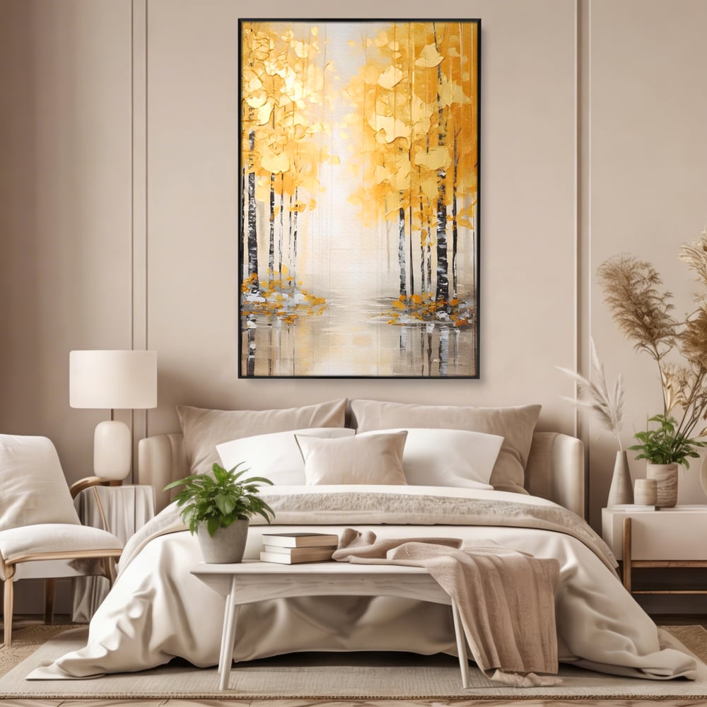 Tablou Canvas Premium LuxCanva® A1567, Copaci Aurii , Room, Living, Pom, Ploaie, Picaturi, Living, Culori Vibrante