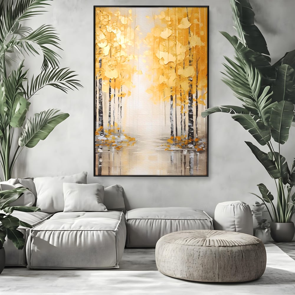 Tablou Canvas Premium LuxCanva® A1567, Copaci Aurii , Room, Living, Pom, Ploaie, Picaturi, Living, Culori Vibrante
