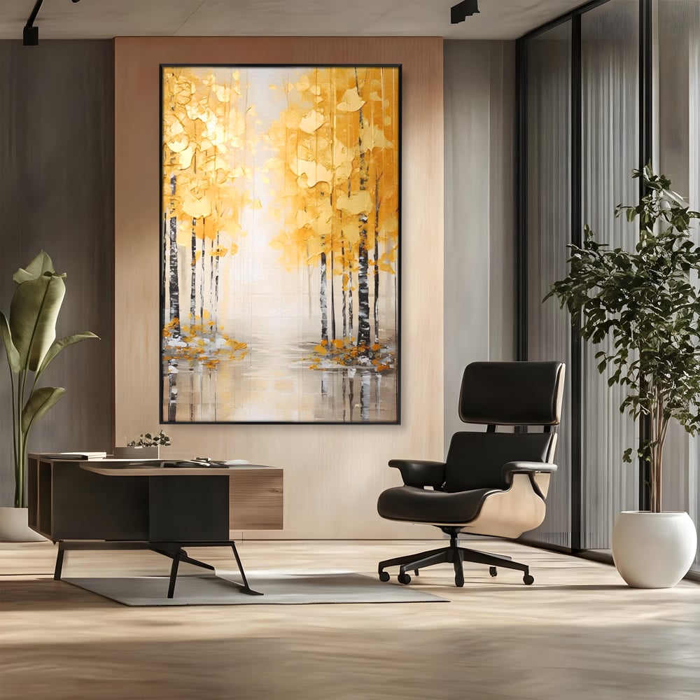 Tablou Canvas Premium LuxCanva® A1567, Copaci Aurii , Room, Living, Pom, Ploaie, Picaturi, Living, Culori Vibrante