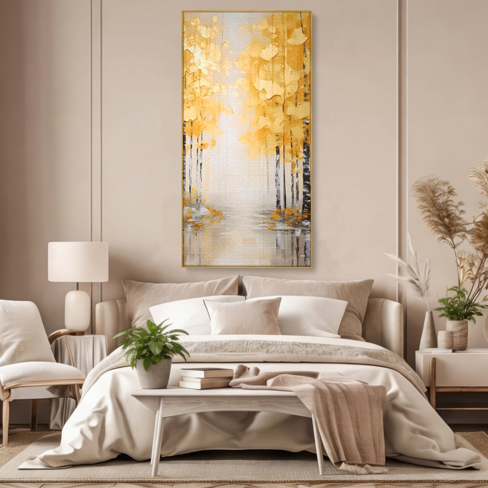 Tablou Canvas Premium LuxCanva® A1567, Copaci Aurii , Room, Living, Pom, Ploaie, Picaturi, Living, Culori Vibrante