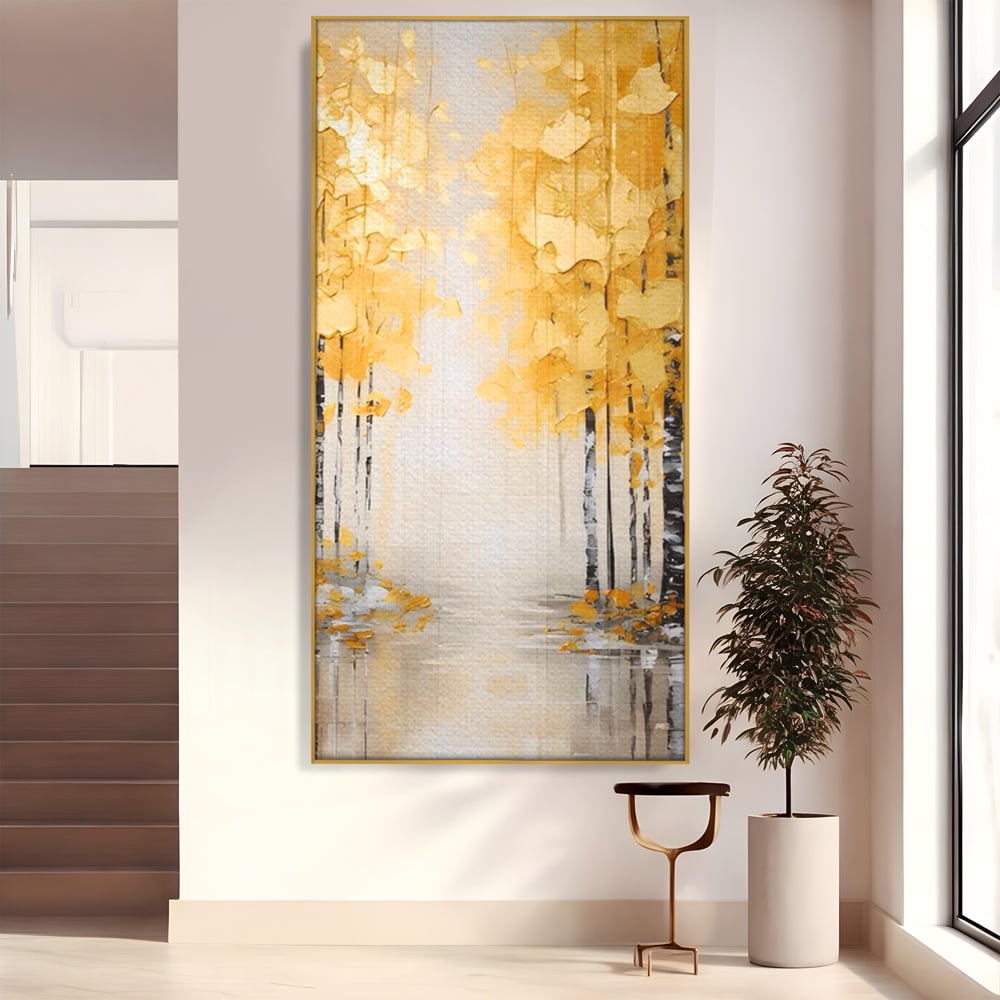 Tablou Canvas Premium LuxCanva® A1567, Copaci Aurii , Room, Living, Pom, Ploaie, Picaturi, Living, Culori Vibrante