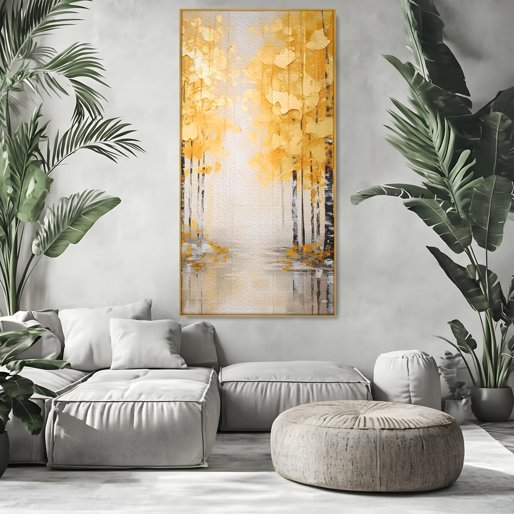 Tablou Canvas Premium LuxCanva® A1567, Copaci Aurii , Room, Living, Pom, Ploaie, Picaturi, Living, Culori Vibrante