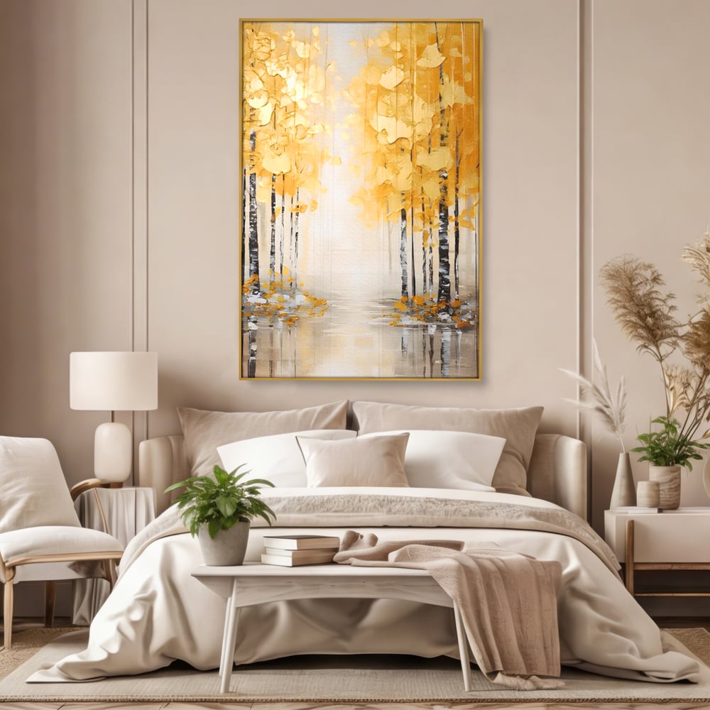 Tablou Canvas Premium LuxCanva® A1567, Copaci Aurii , Room, Living, Pom, Ploaie, Picaturi, Living, Culori Vibrante