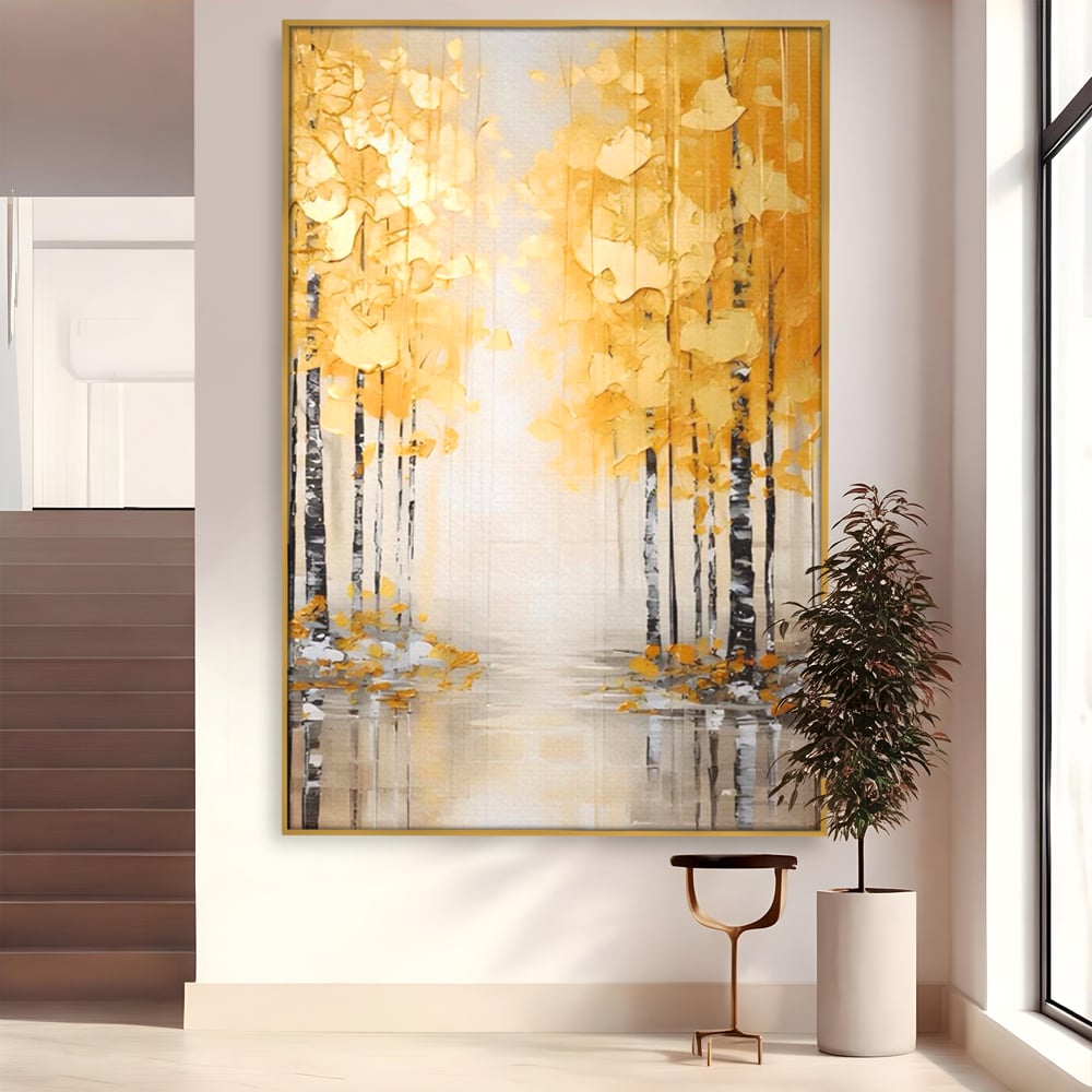 Tablou Canvas Premium LuxCanva® A1567, Copaci Aurii , Room, Living, Pom, Ploaie, Picaturi, Living, Culori Vibrante