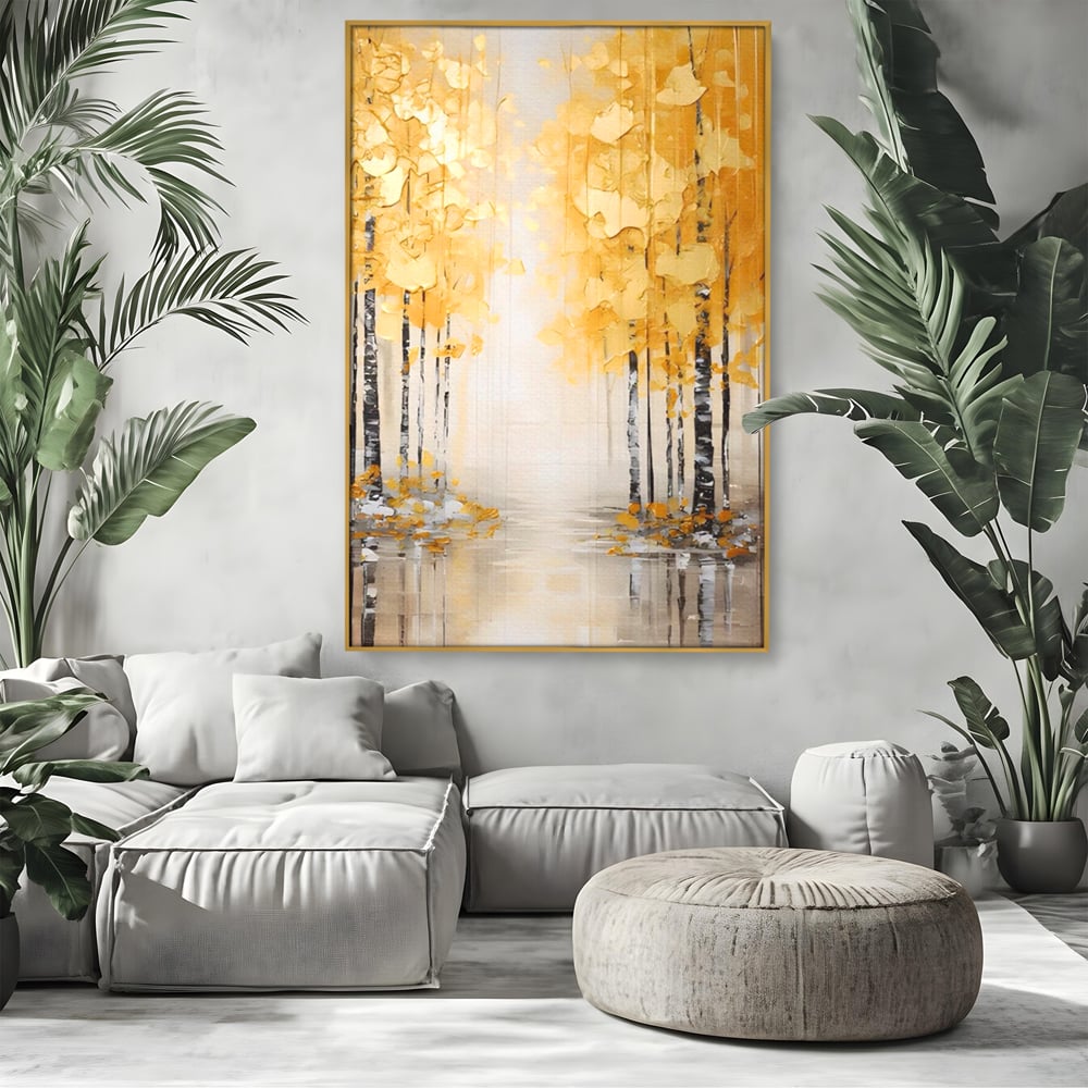 Tablou Canvas Premium LuxCanva® A1567, Copaci Aurii , Room, Living, Pom, Ploaie, Picaturi, Living, Culori Vibrante